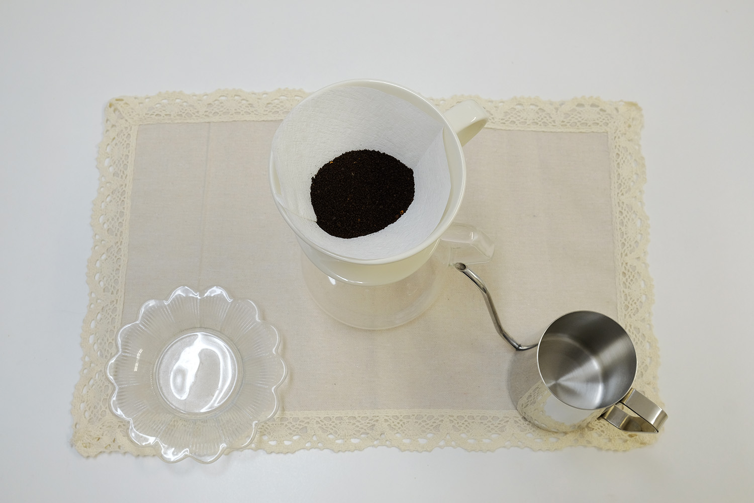 メリタ式 - コーヒー粉をドリッパーにセット